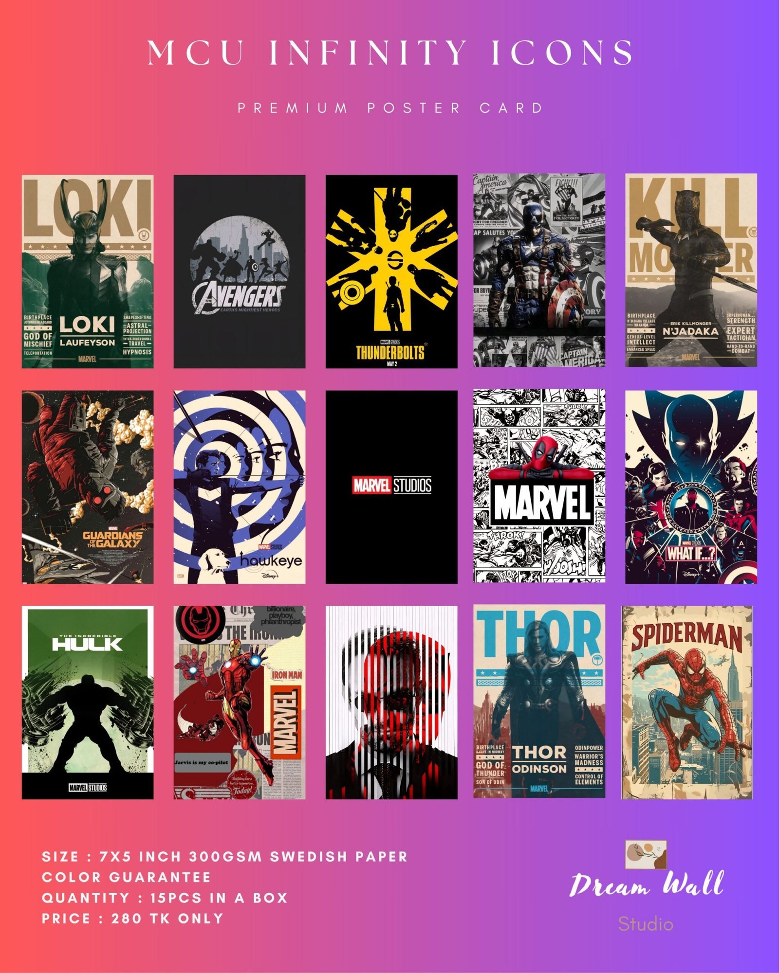 Ultimate MCU Infinity Icons Poster Card Pack | 15 Pcs