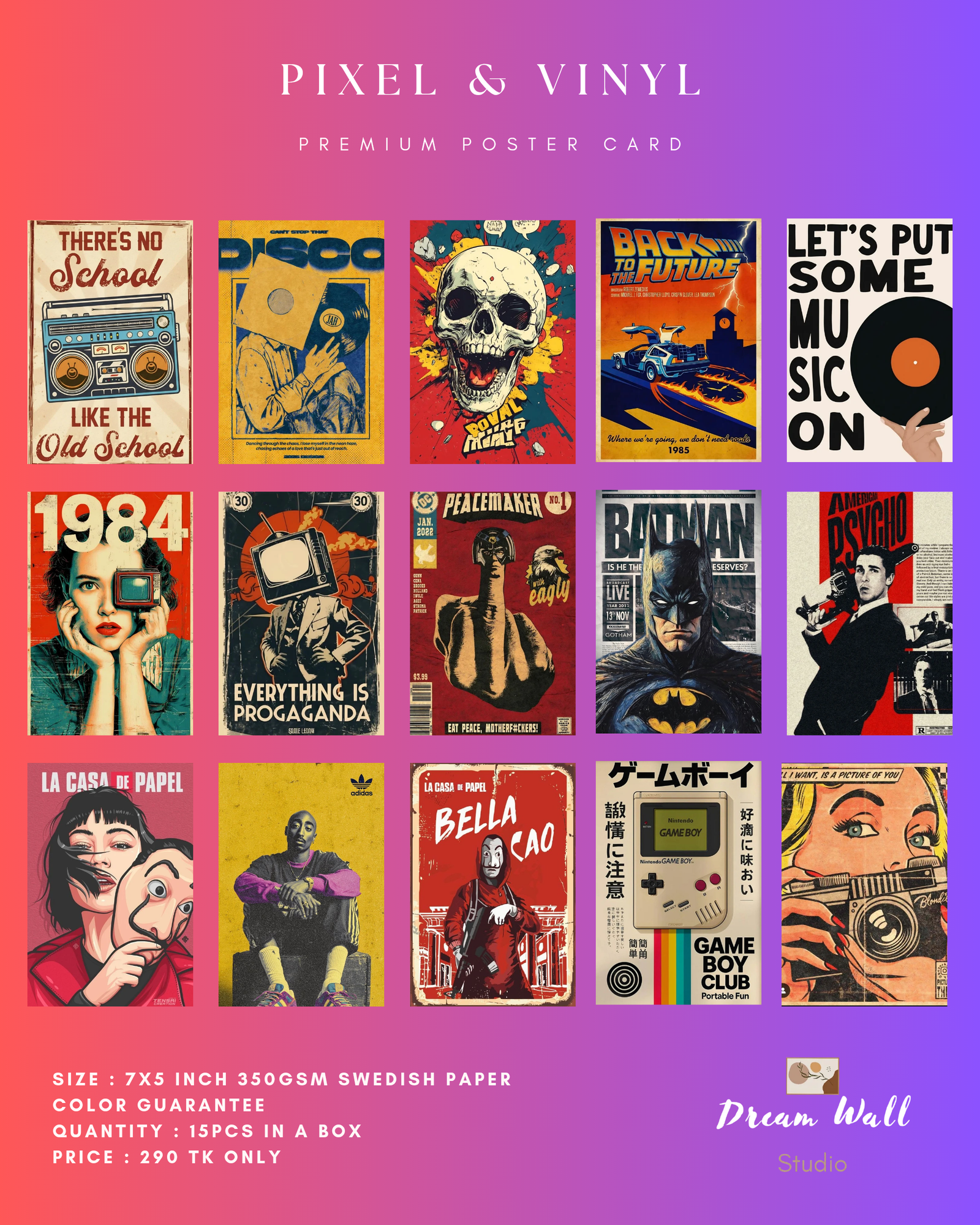 Pixel & Vinyl Poster Card Pack | 15 Pcs