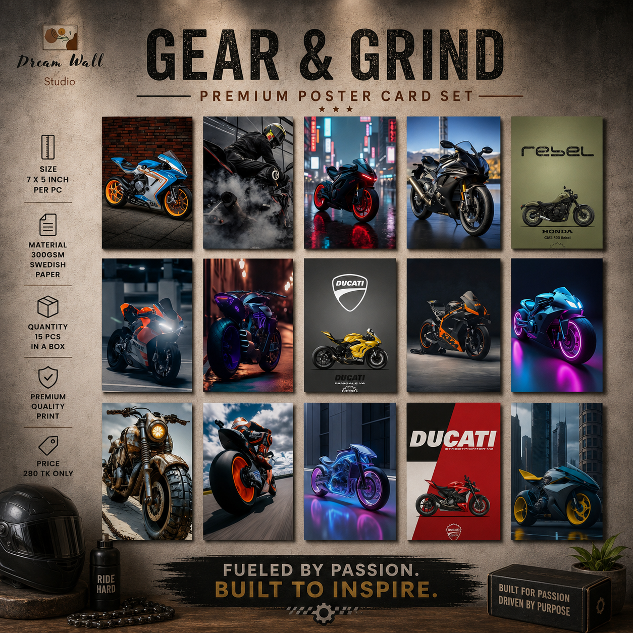 Gear and Grind Bike Poster Card Pack