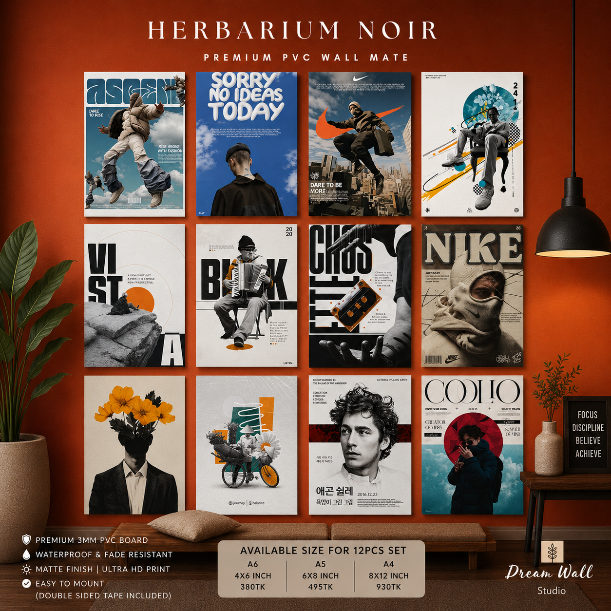 Herbarium Noir PVC Wallmate | 12pcs set