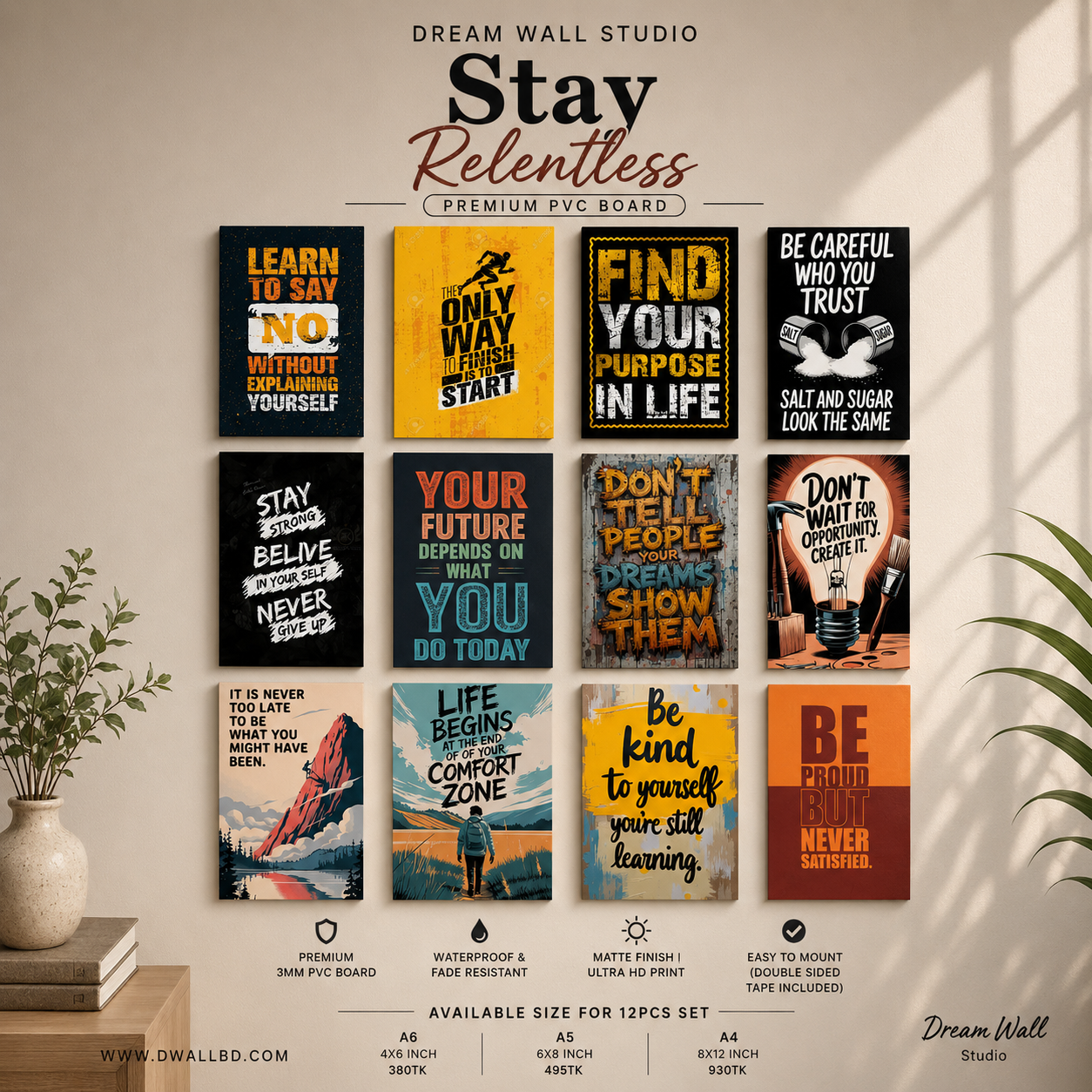 Stay Relentless 2.0 PVC Wallmate | 12pcs set