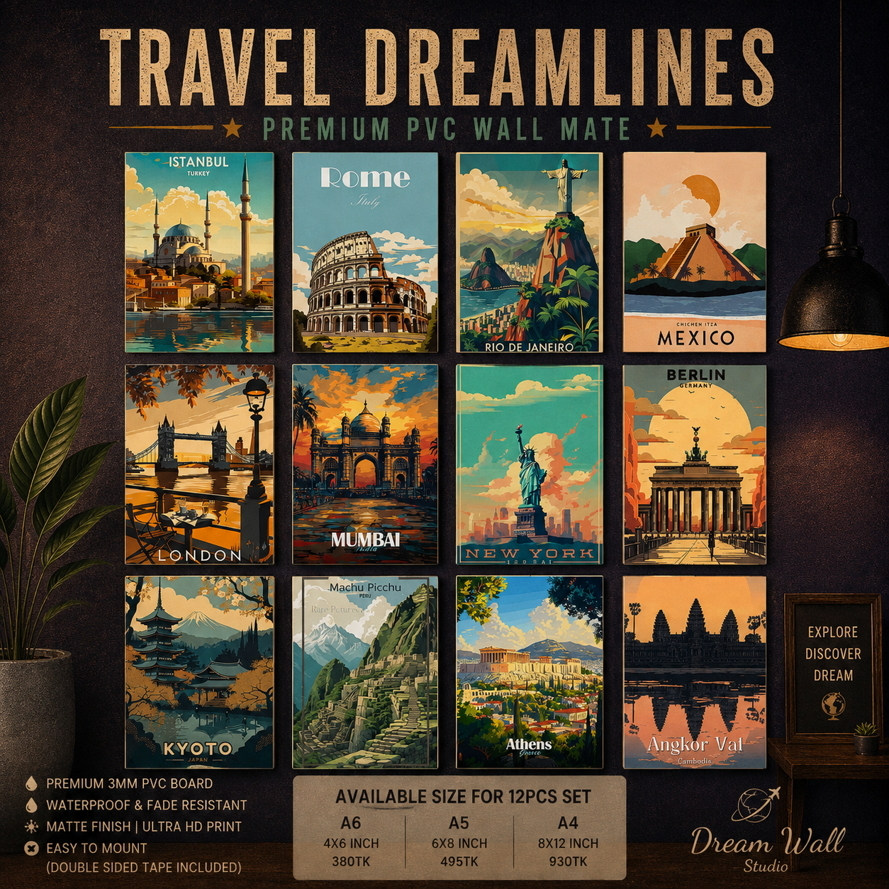 Travel Dreamlines PVC Wallmate | 12pcs set