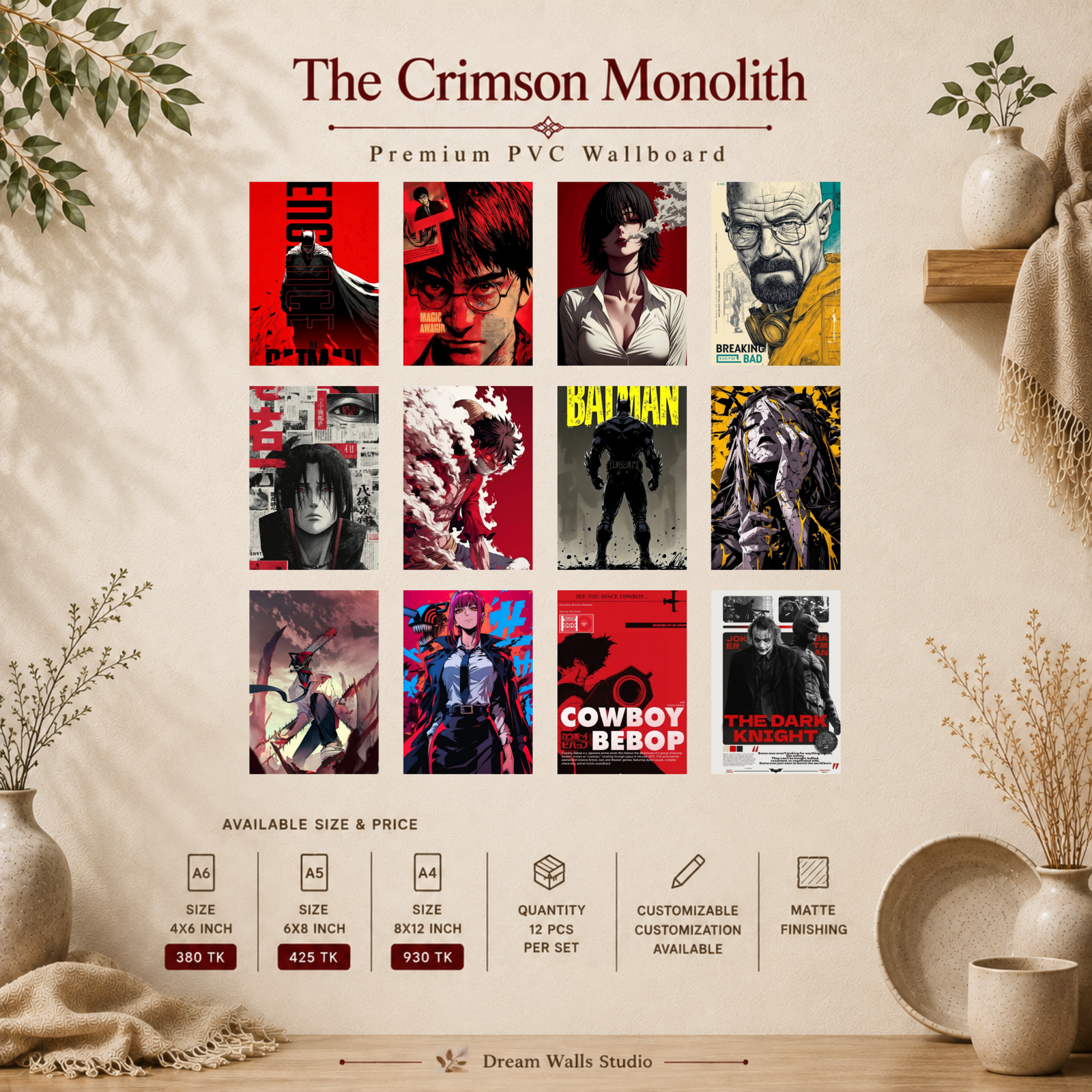 Crimson Monolith PVC Wallmate | 12pcs set