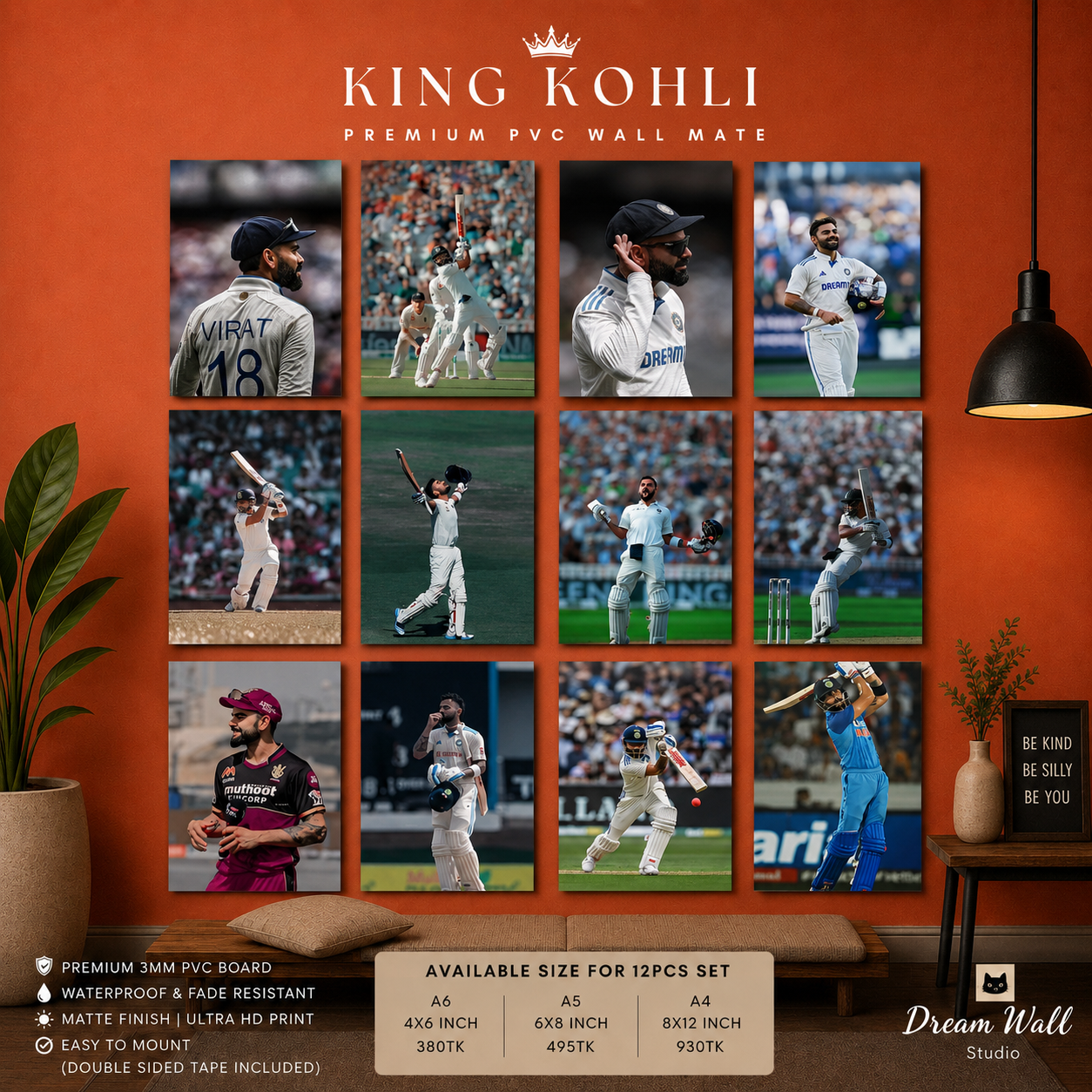 King Kohli PVC Wallmate | 12pcs set