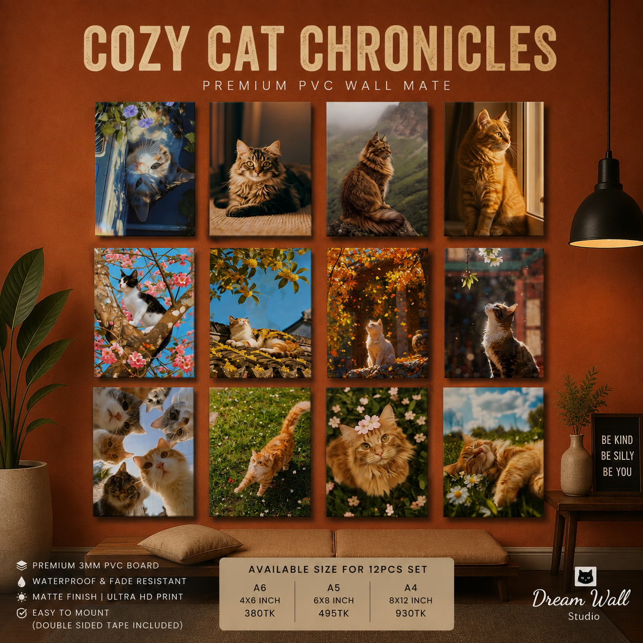 Cozy Cat Chronicles 12 Pcs PVC Wallmate set – cat wall decor