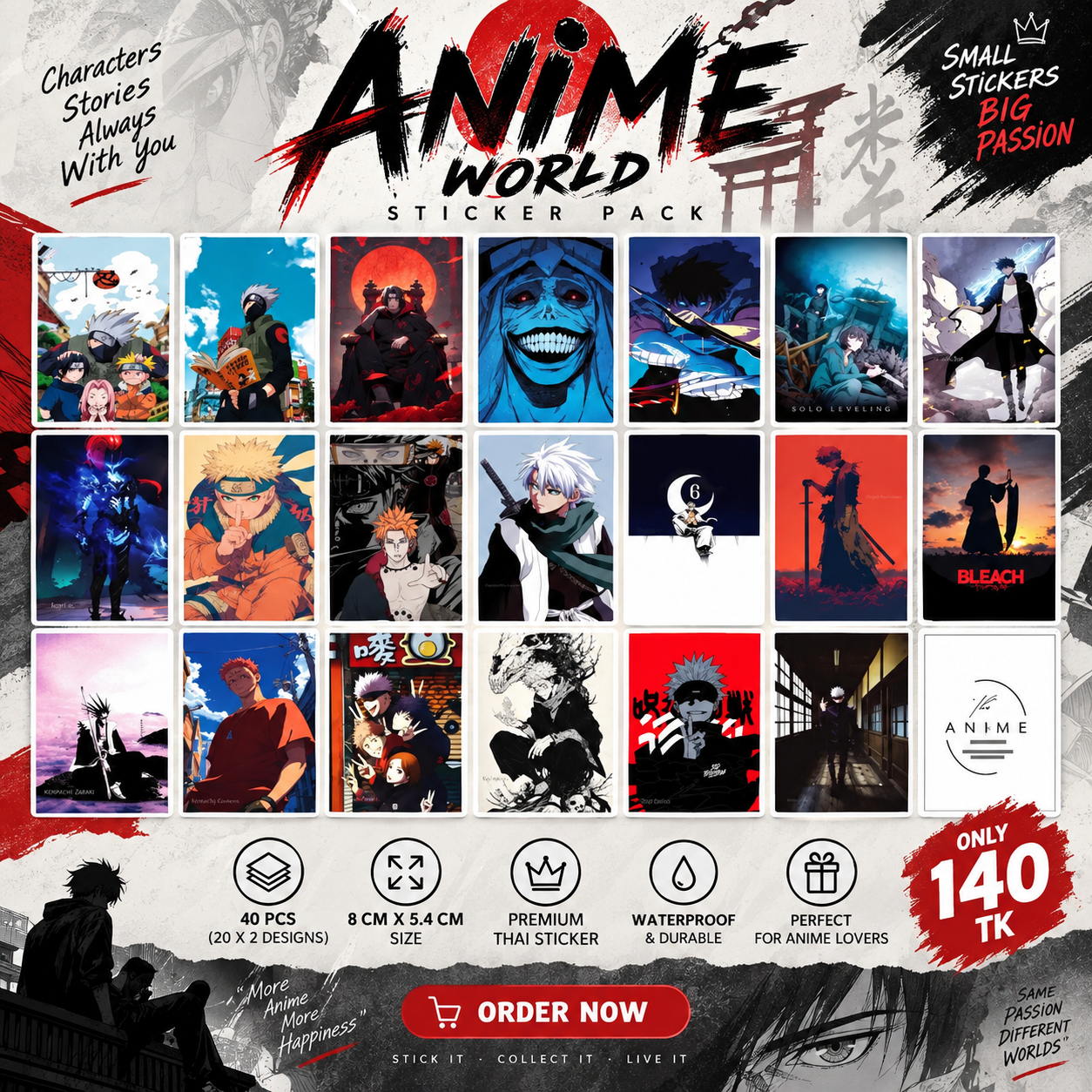 Anime World Stickers Pack | 40pcs
