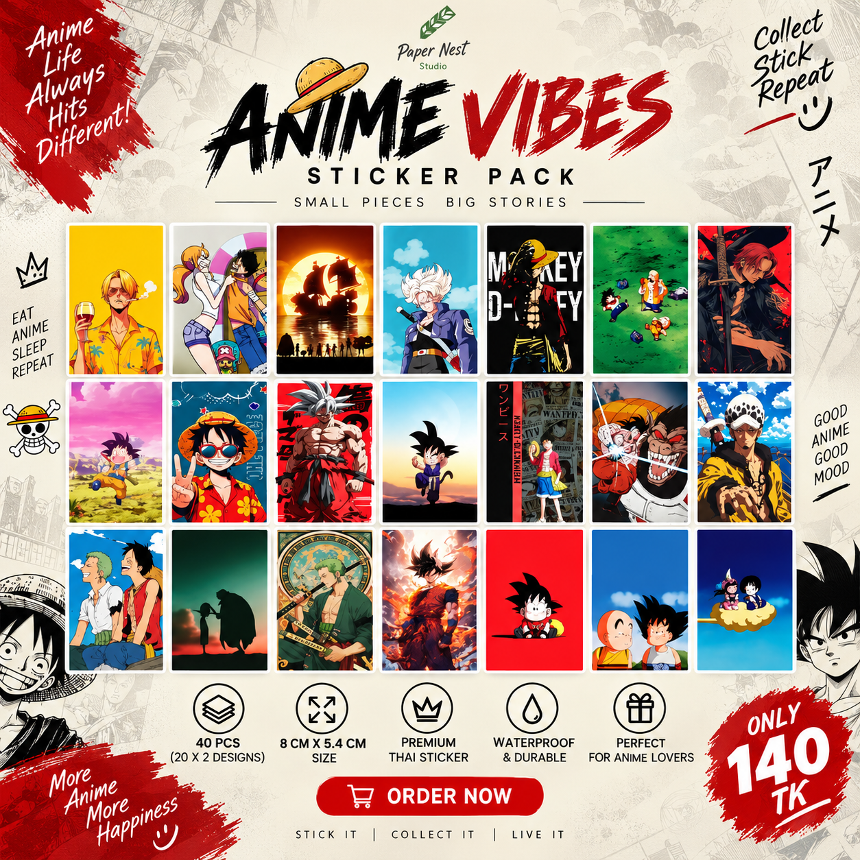 Anime Vibes Stickers Pack | 40pcs