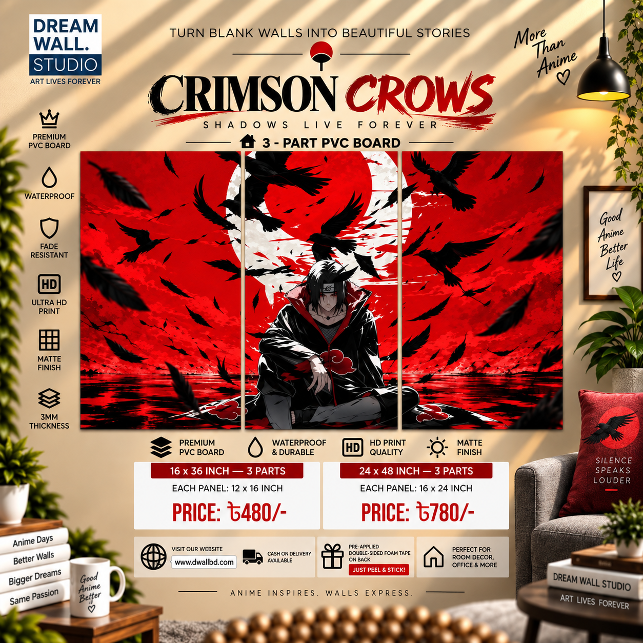 Crimson Crows 3 Part PVC Wallboard Set