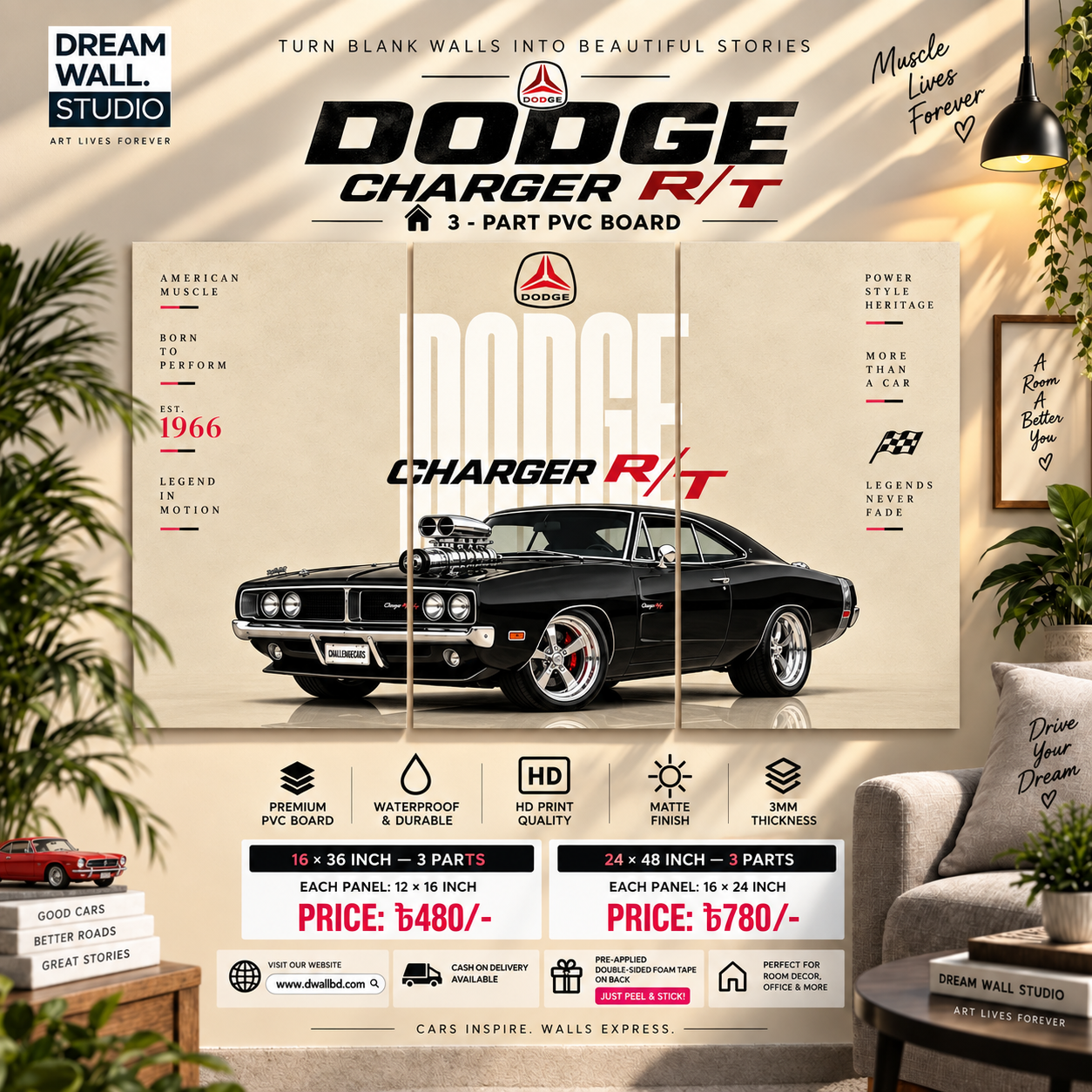 Dodge Charger R/T 3 Part PVC Wallboard Set