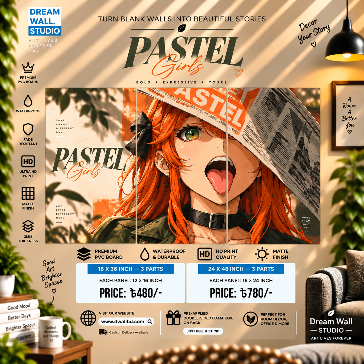 Pastel Girls 3 Part PVC Wallboard Set