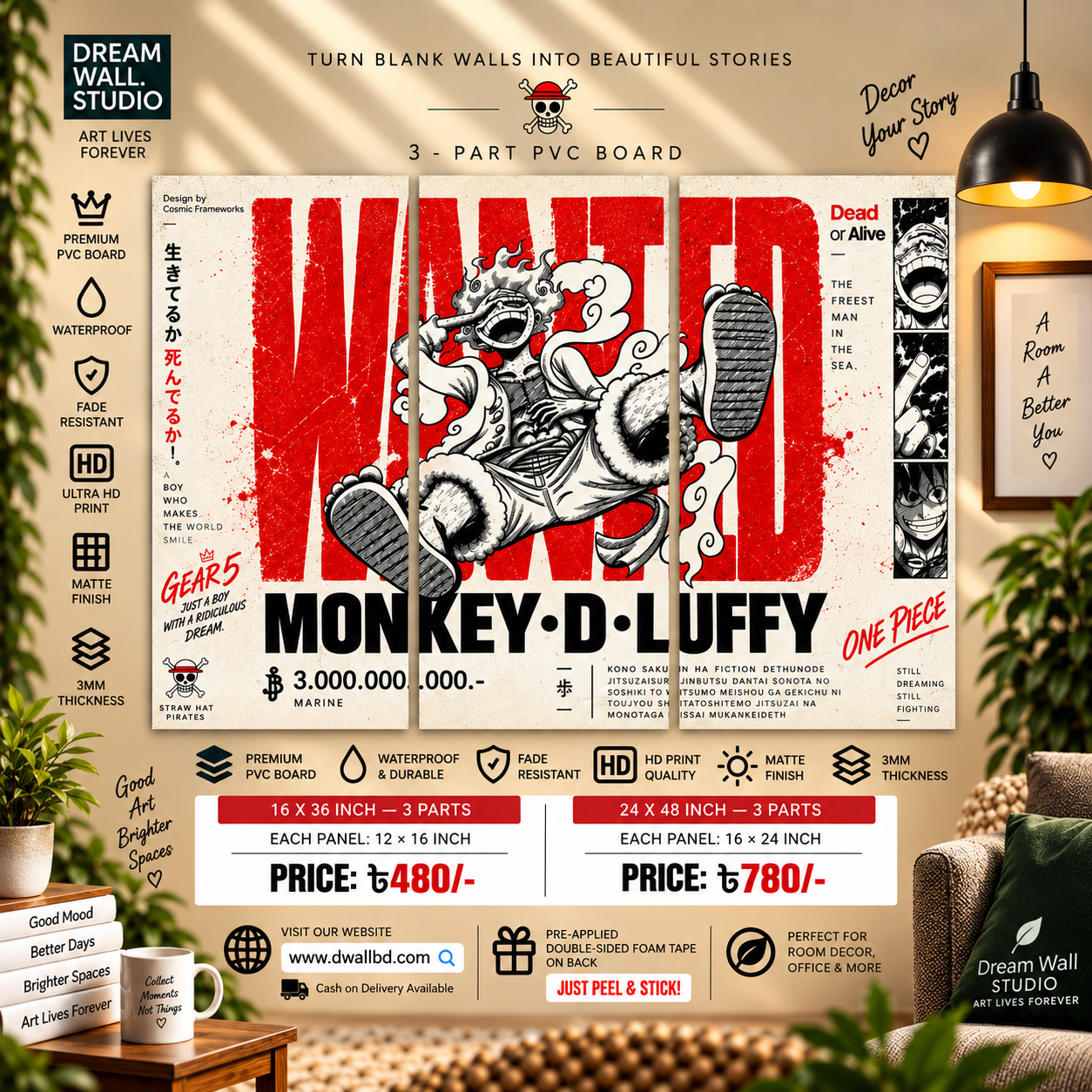 Monkey D. Luffy 3 Part PVC Wallboard Set