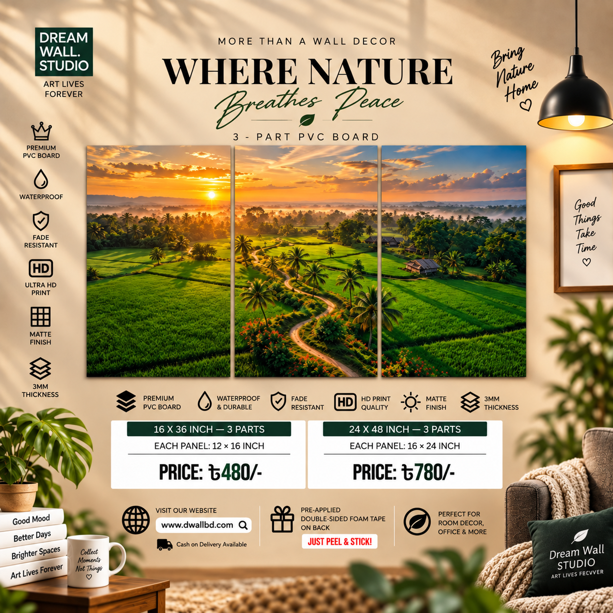 Where Nature Breathes Peace 3 Part PVC Wallboard Set