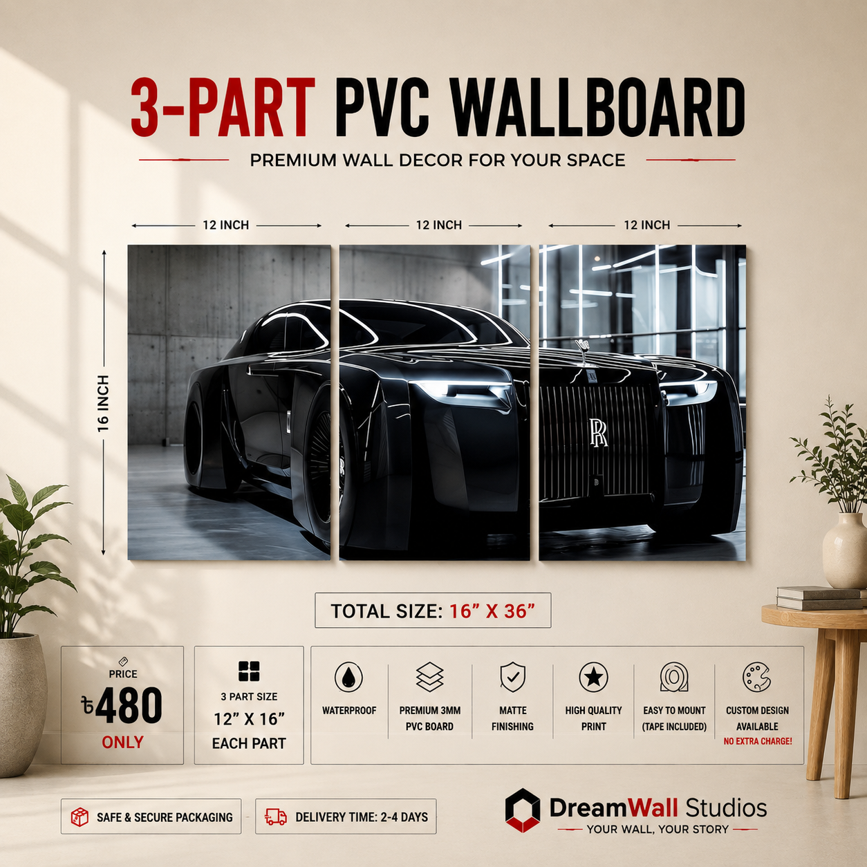 Black Rolls-Royce 3 Part PVC Wallboard Set