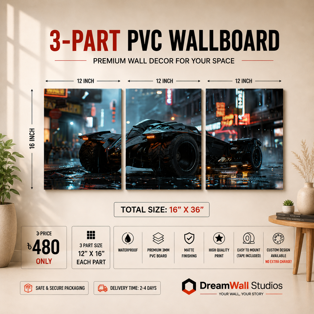 Batmobile Neon City 3 Part PVC Wallboard Set