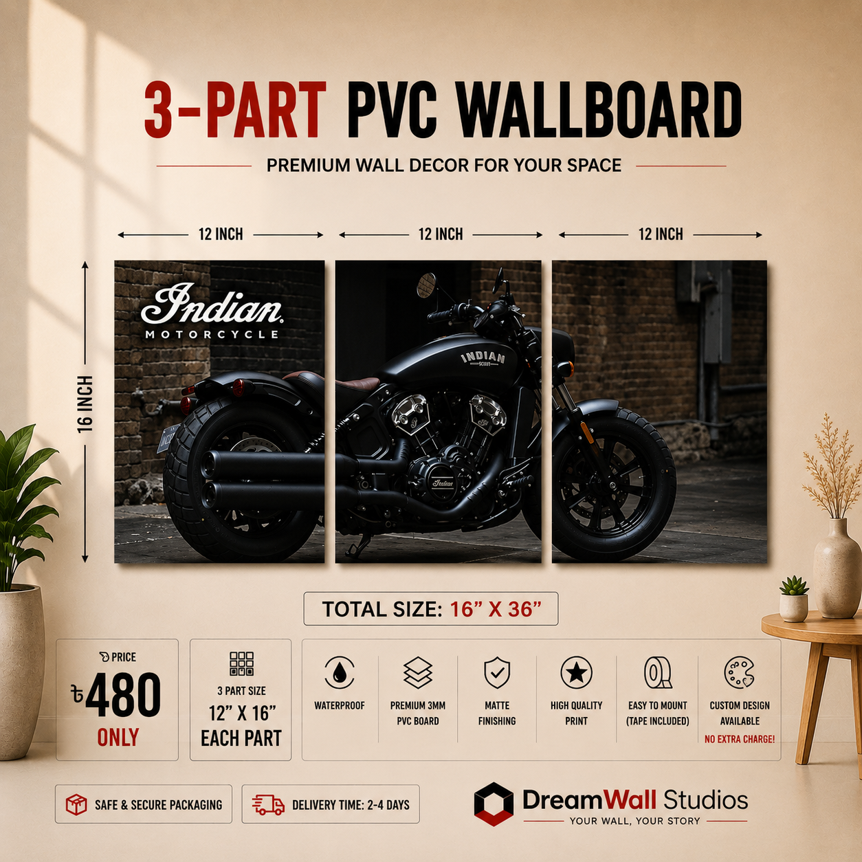 Indian Motorcycle 3 Part PVC Wallboard Set