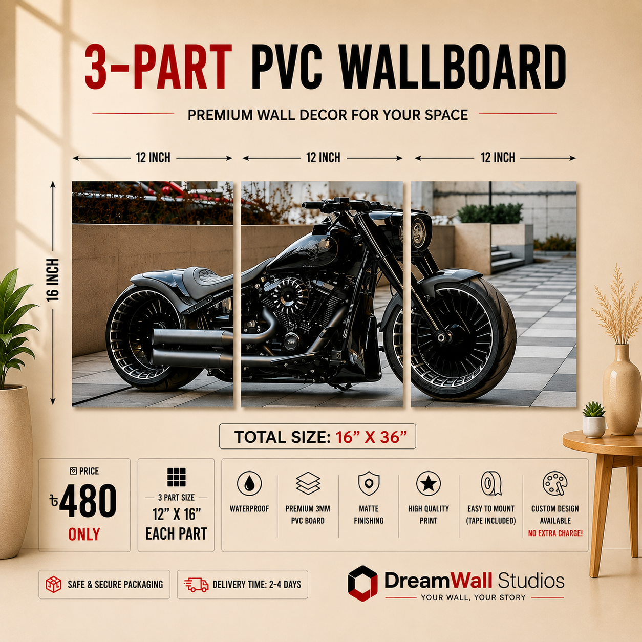 Black Custom Cruiser 3 Part PVC Wallboard Set