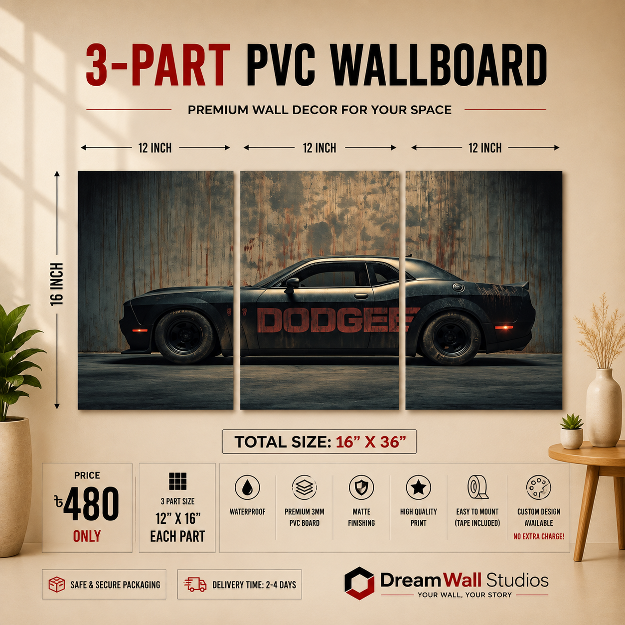 Dodge Black Muscle 3 Part PVC Wallboard Set