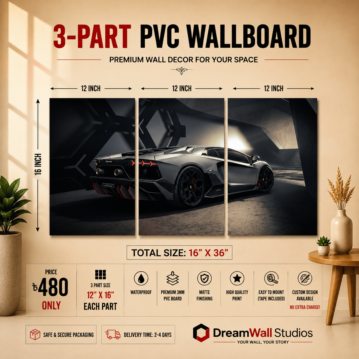 Gunmetal Supercar 3 Part PVC Wallboard Set