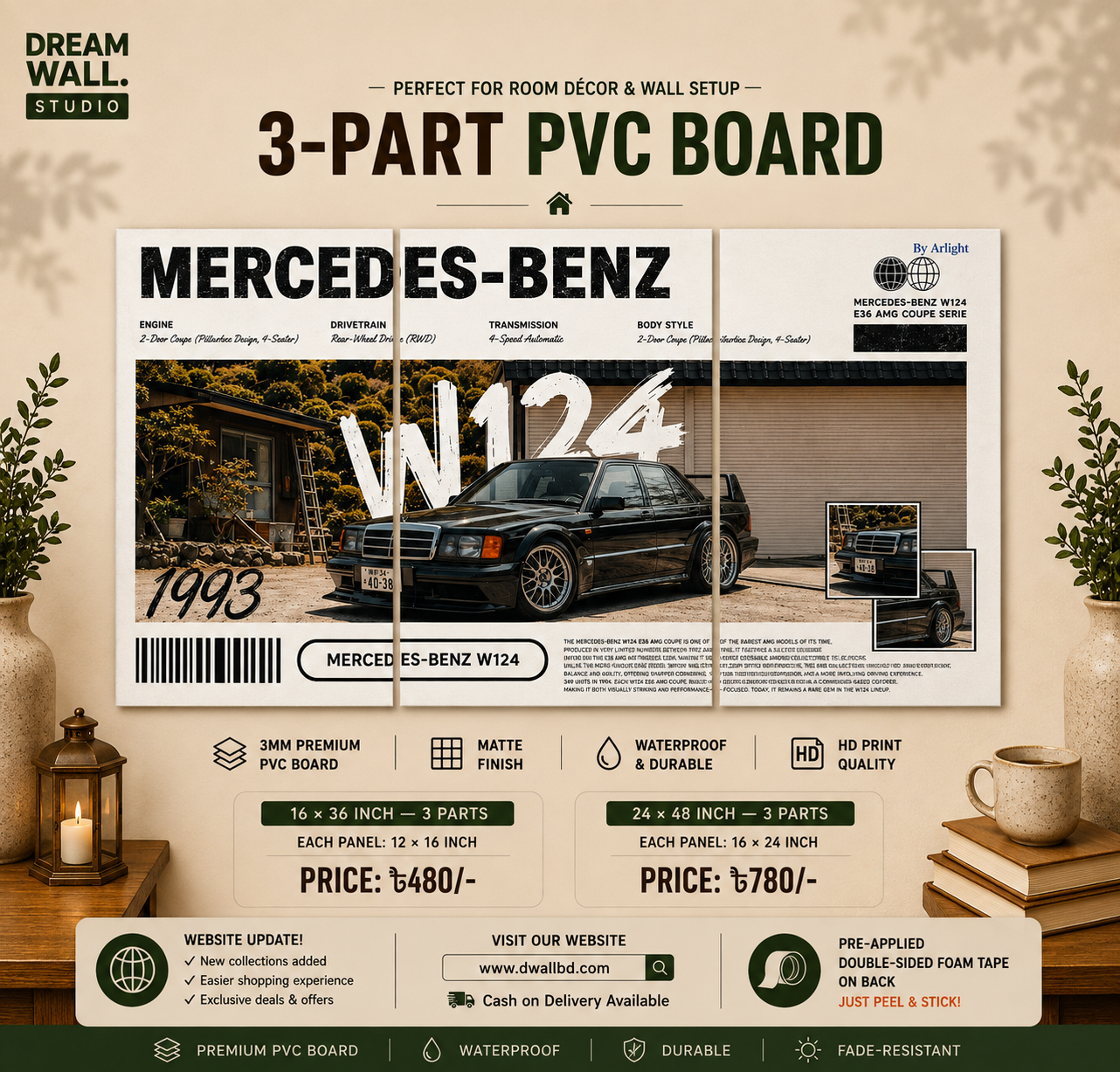 Mercedes-Benz W124 3 Part PVC Wallboard Set