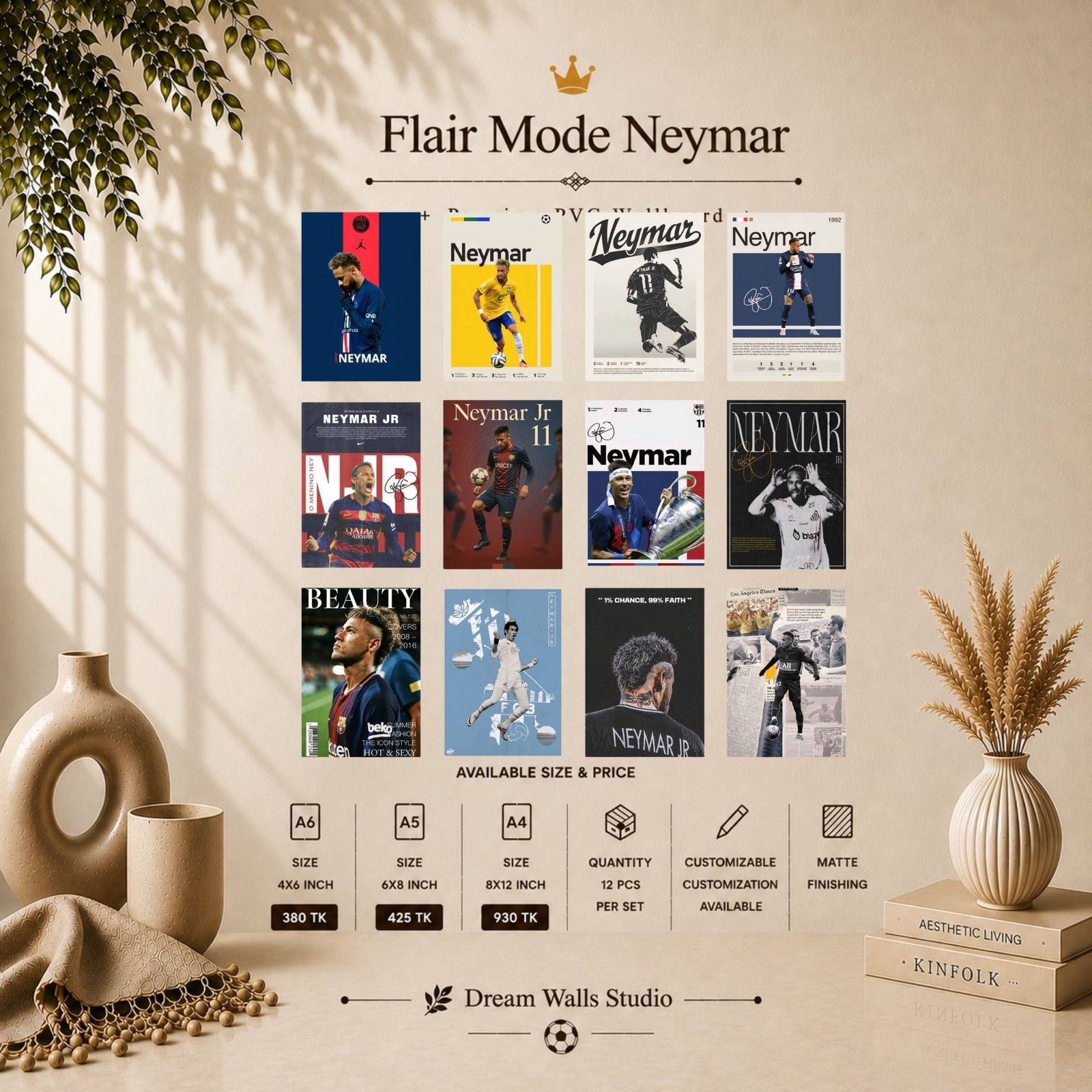 Flair Mode Neymar 12 Pcs PVC Wallmate set – Neymar wall decor
