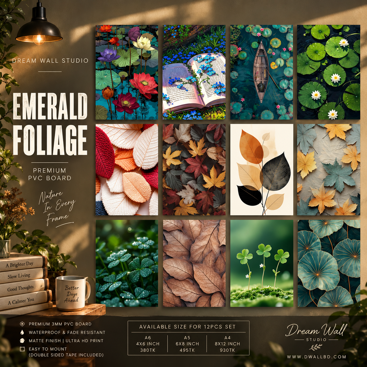 Emerald Foliage 12 Pcs PVC Wallmate set – botanical wall decor