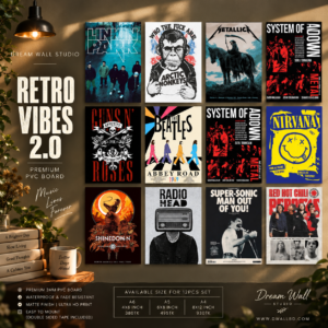 Retro Vibes 2.0 12 Pcs PVC Wallmate set – rock band wall decor
