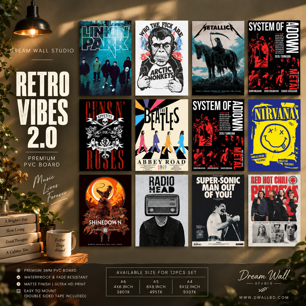 Retro Vibes 2.0 12 Pcs PVC Wallmate set – rock band wall decor