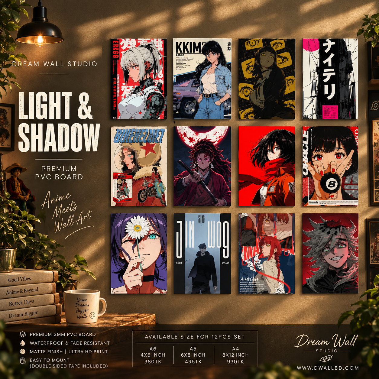 Light & Shadow 12 Pcs PVC Wallmate set – anime wall decor