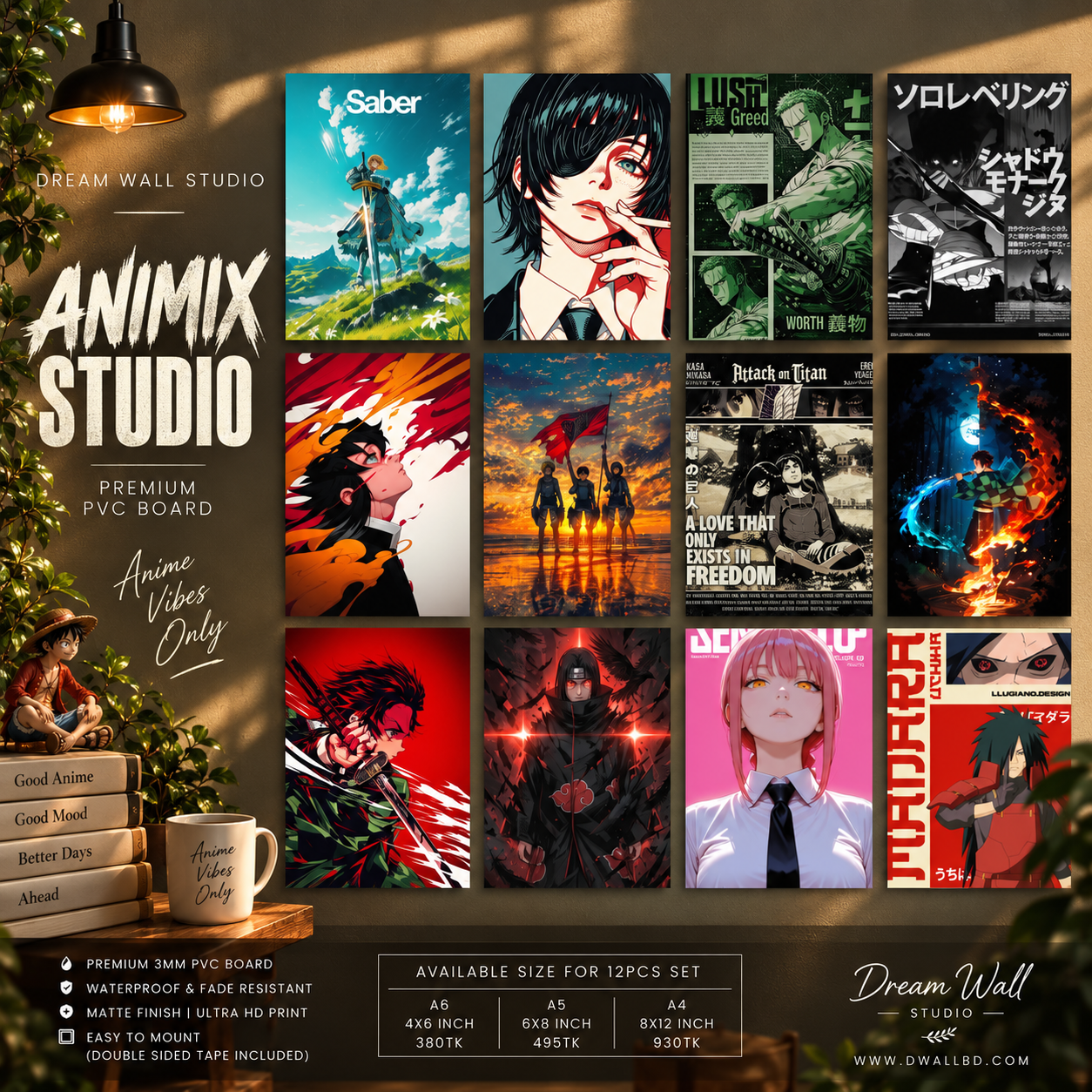 Animix Studio 12 Pcs PVC Wallmate set – anime wall decor
