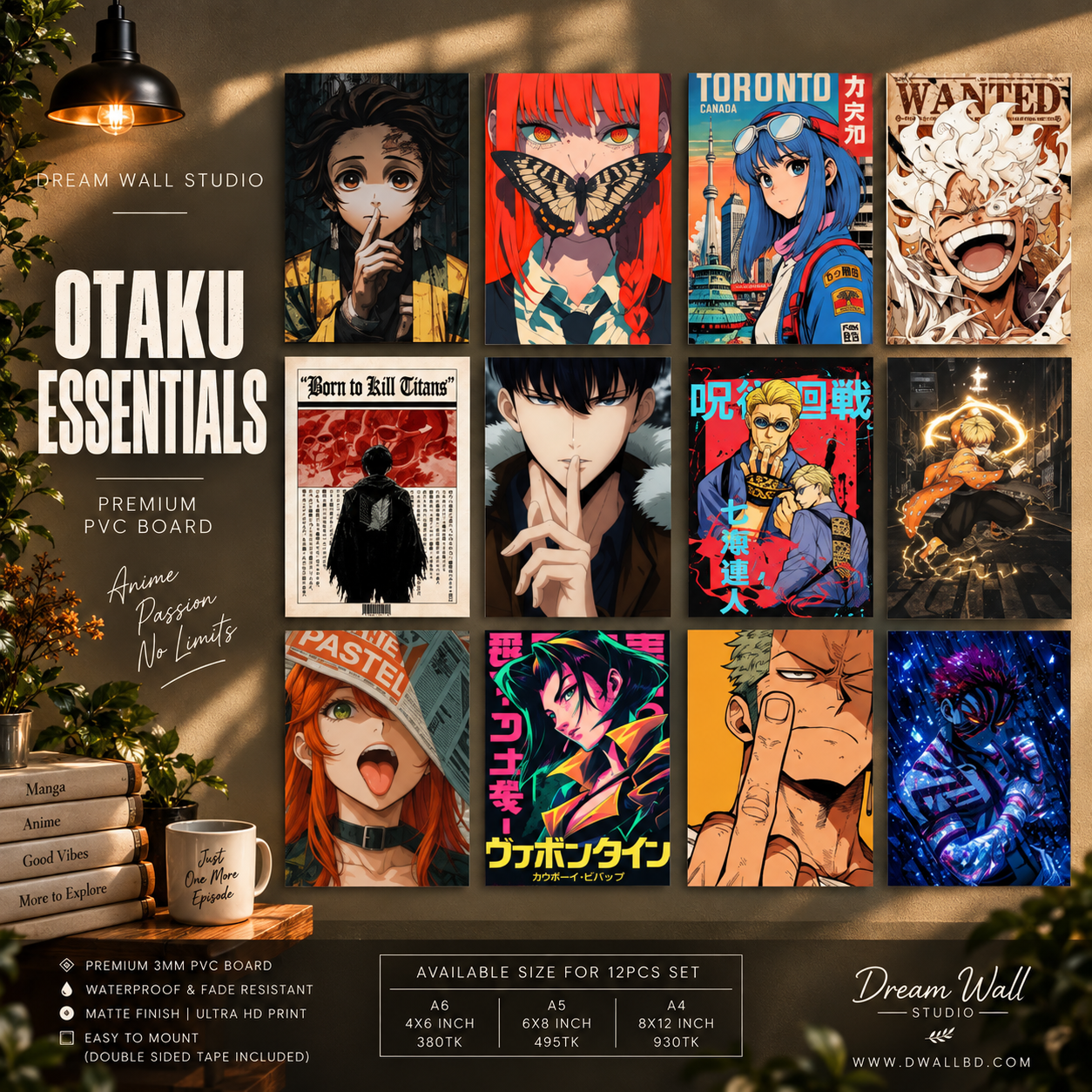 Otaku Essentials 12 Pcs PVC Wallmate set – anime wall decor