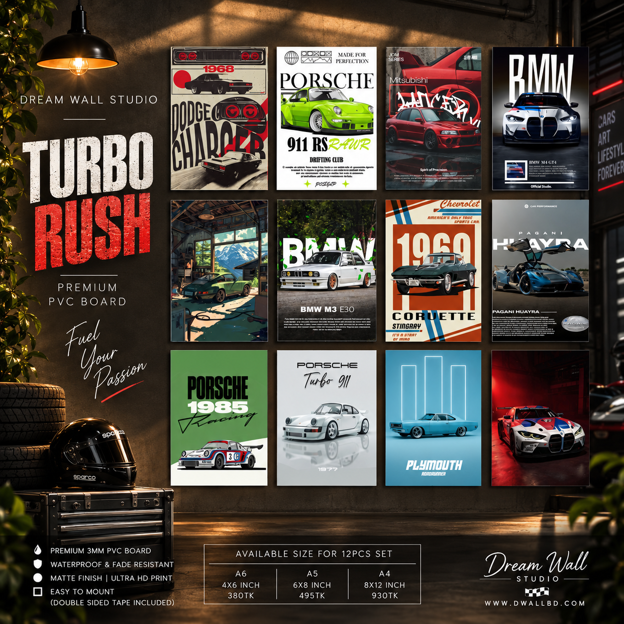 Turbo Rush 12 Pcs PVC Wallmate set – car wall decor