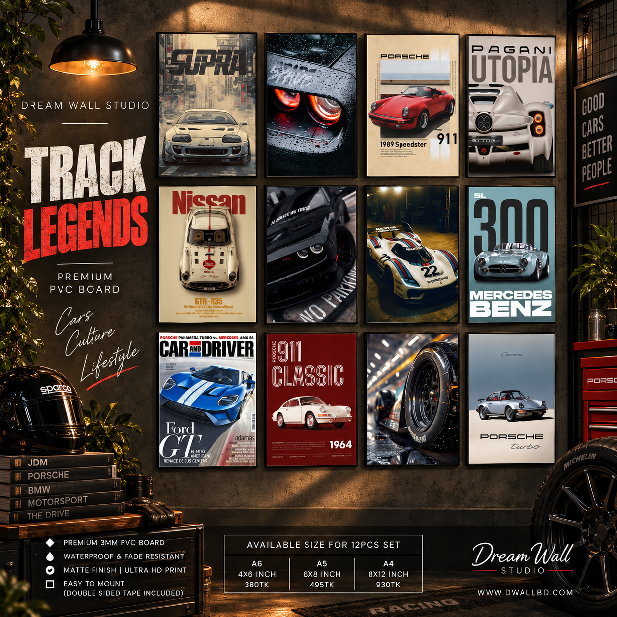 Track Legends 12 Pcs PVC Wallmate set – car wall decor