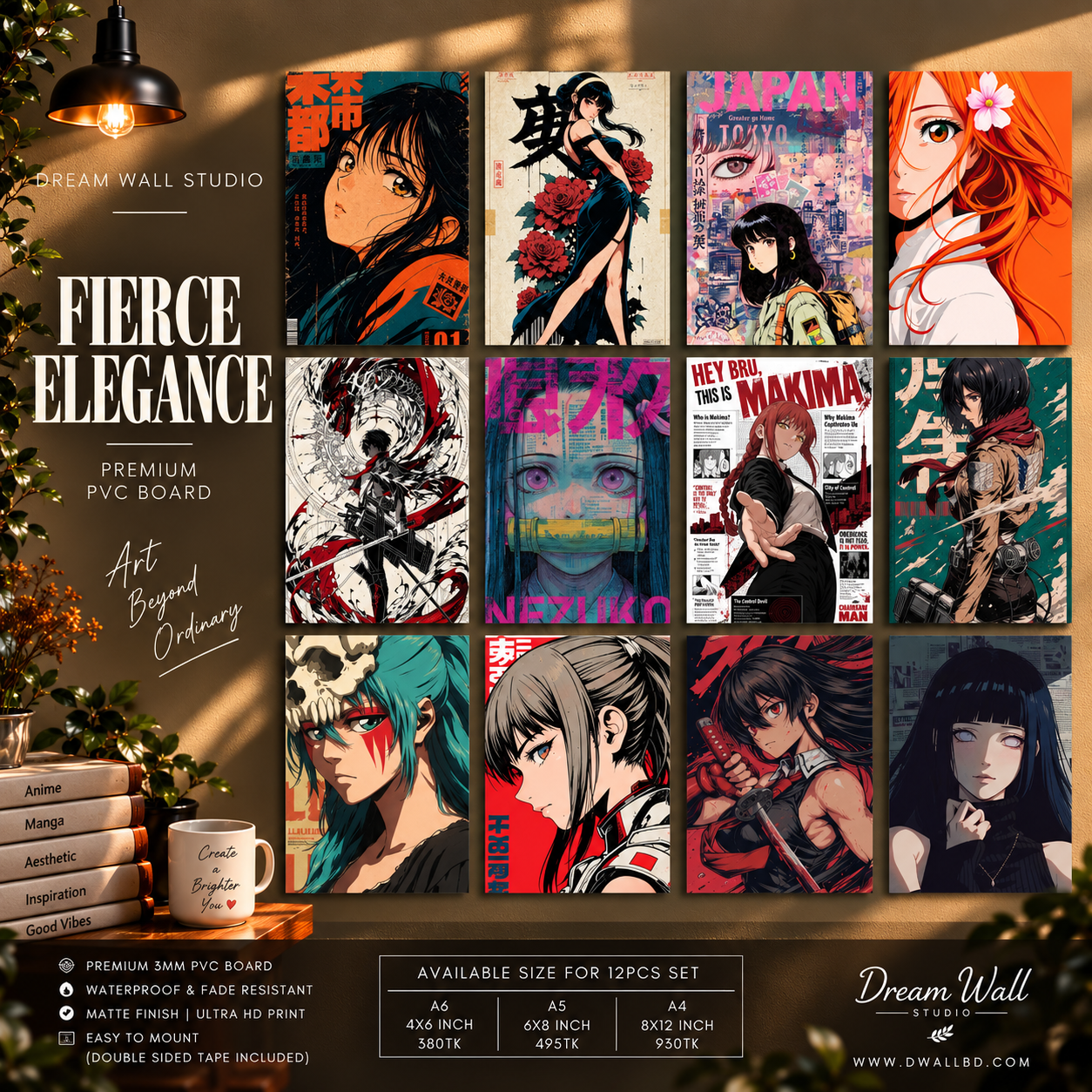 Fierce Elegance 12 Pcs PVC Wallmate set – anime wall decor