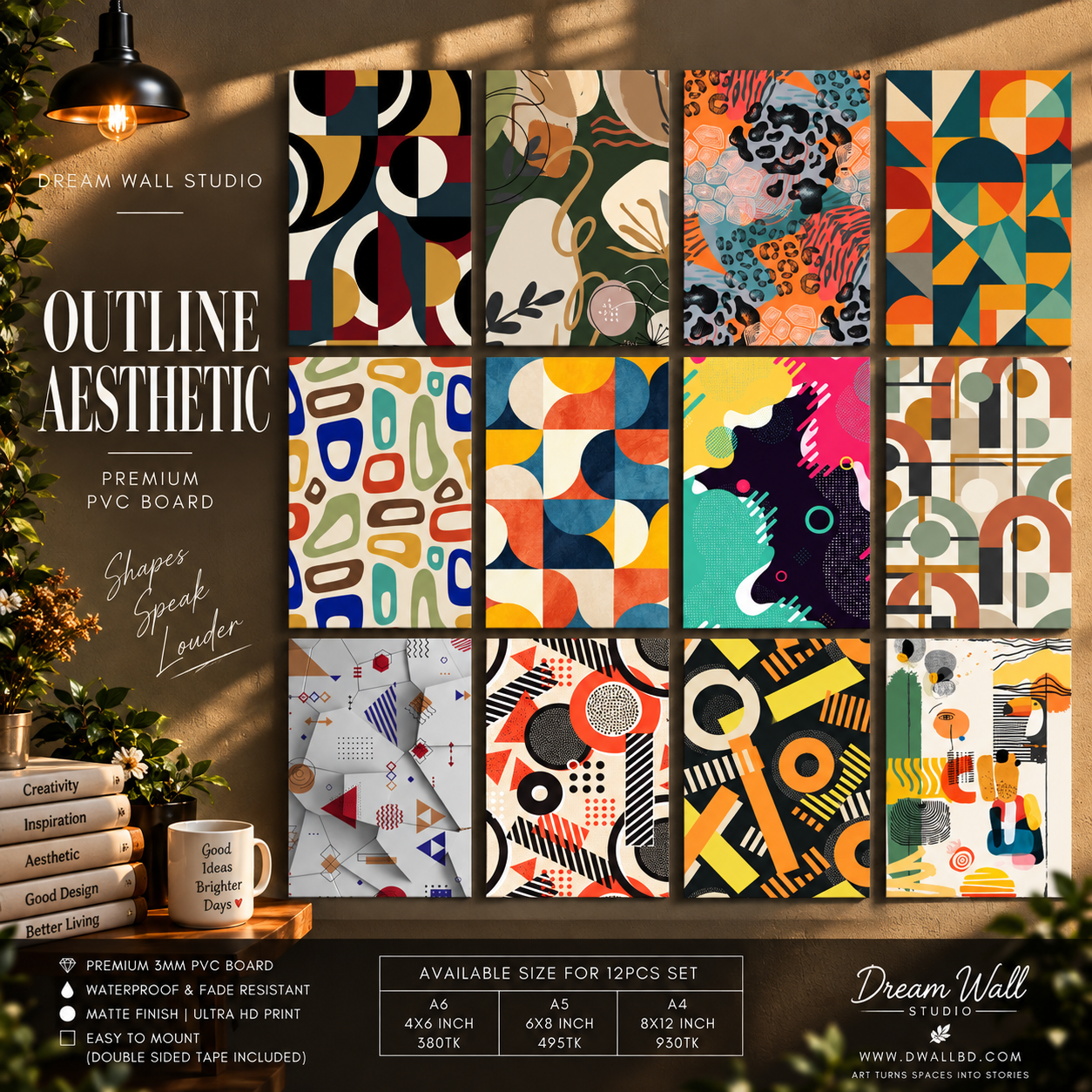 Outline Aesthetic 12 Pcs PVC Wallmate set – abstract wall decor