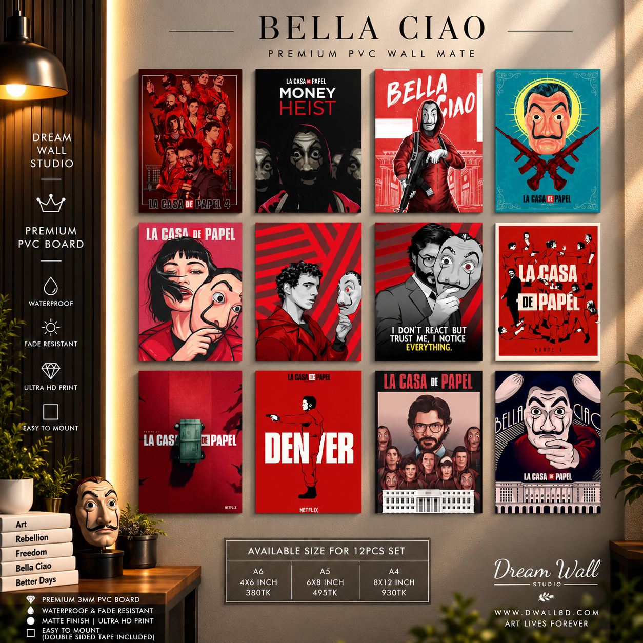 Bella Ciao 12 Pcs PVC Wallmate set – Money Heist wall decor