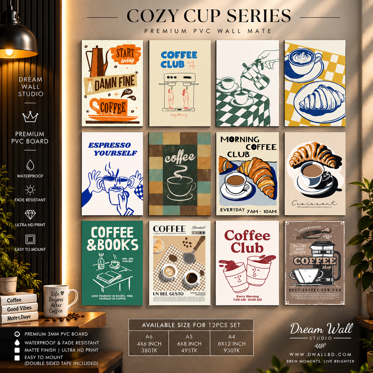 Cozy Cup Series 12 Pcs PVC Wallmate set – coffee wall decor