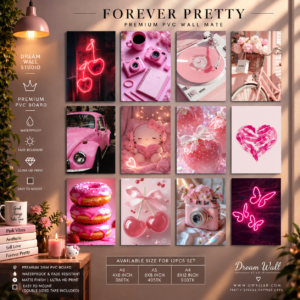 Forever Pretty 12 Pcs PVC Wallmate set – pink aesthetic wall decor