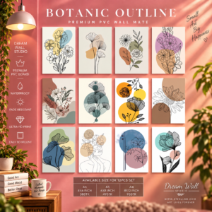 Botanic Outline 12 Pcs PVC Wallmate set – botanical wall decor