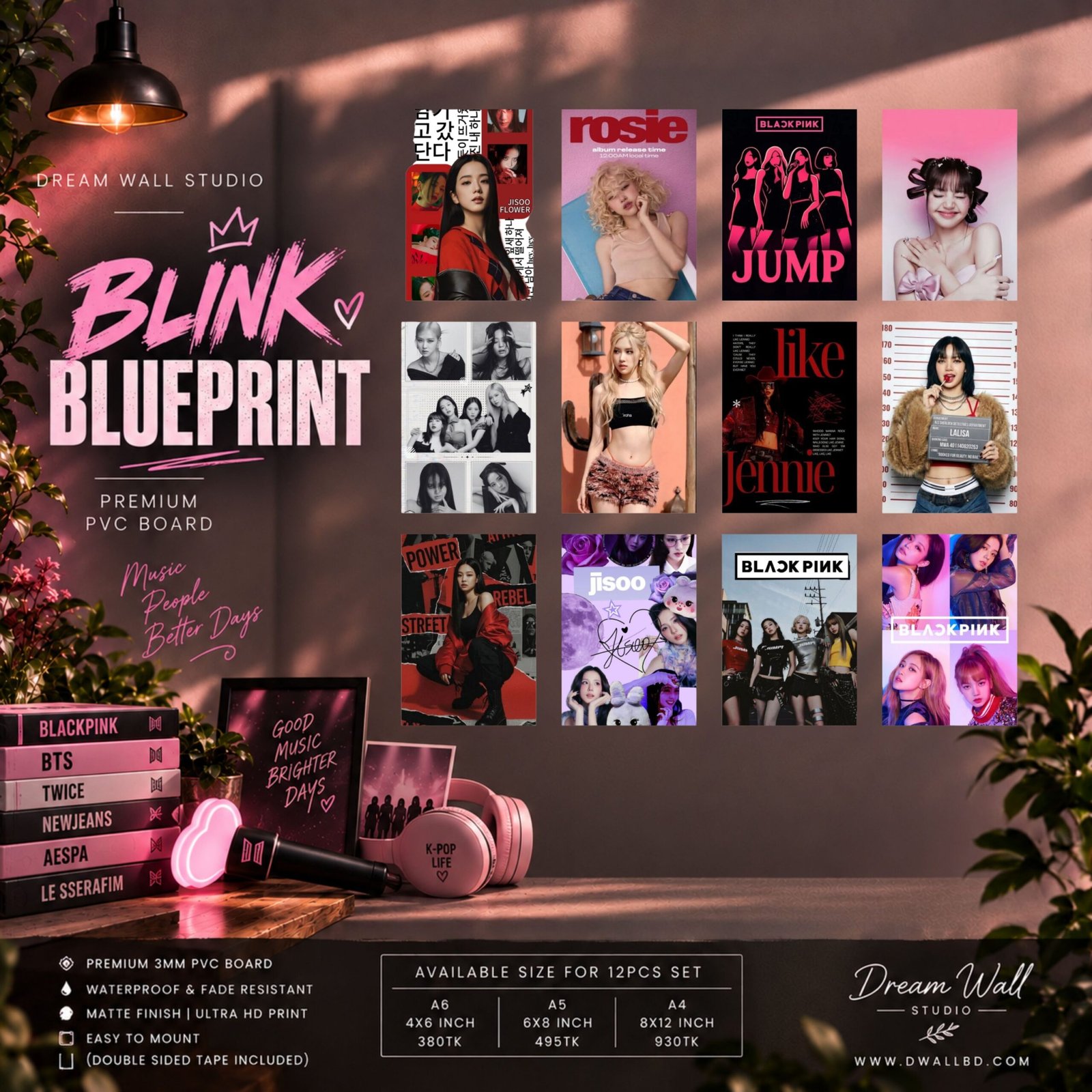 Blink Blueprint 12 Pcs PVC Wallmate set – BLACKPINK wall decor