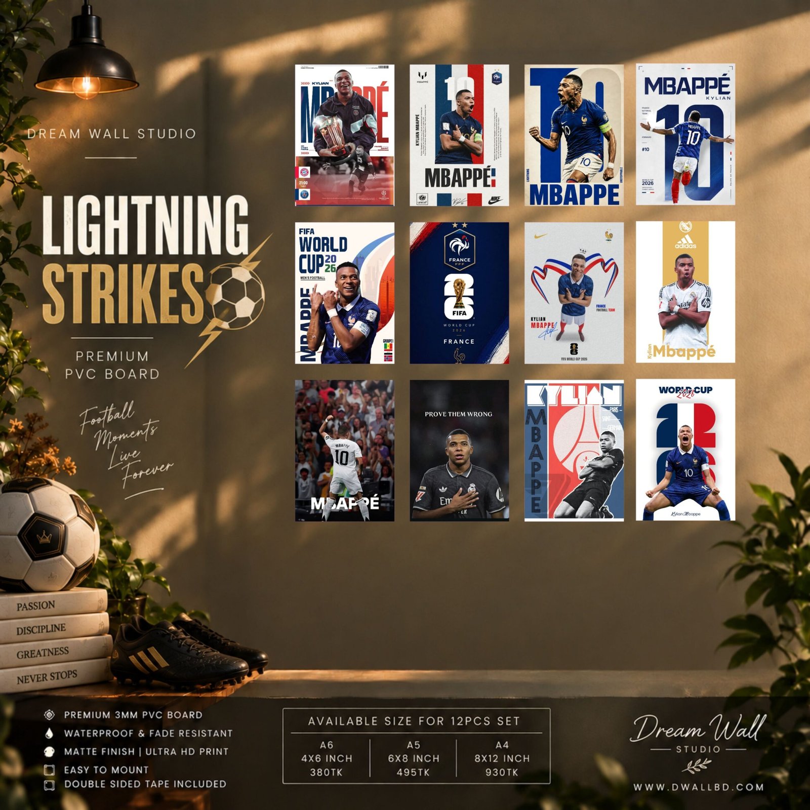Lightning Strikes 12 Pcs PVC Wallmate set – Mbappé wall decor