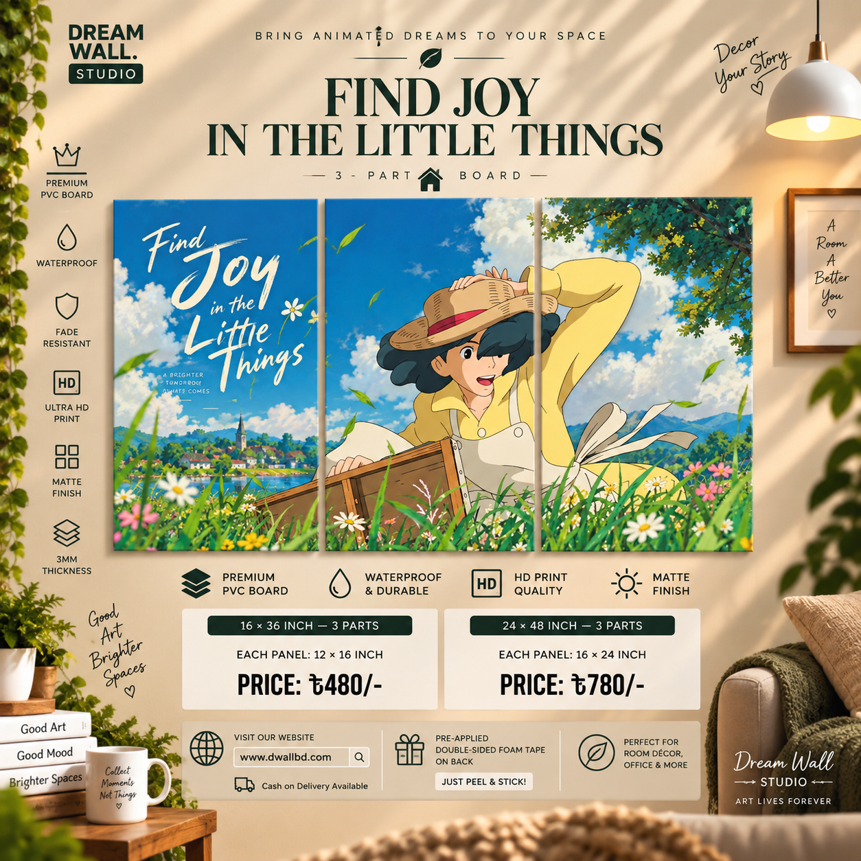 Find Joy in the Little Things 3 Part PVC Wallboard Set
