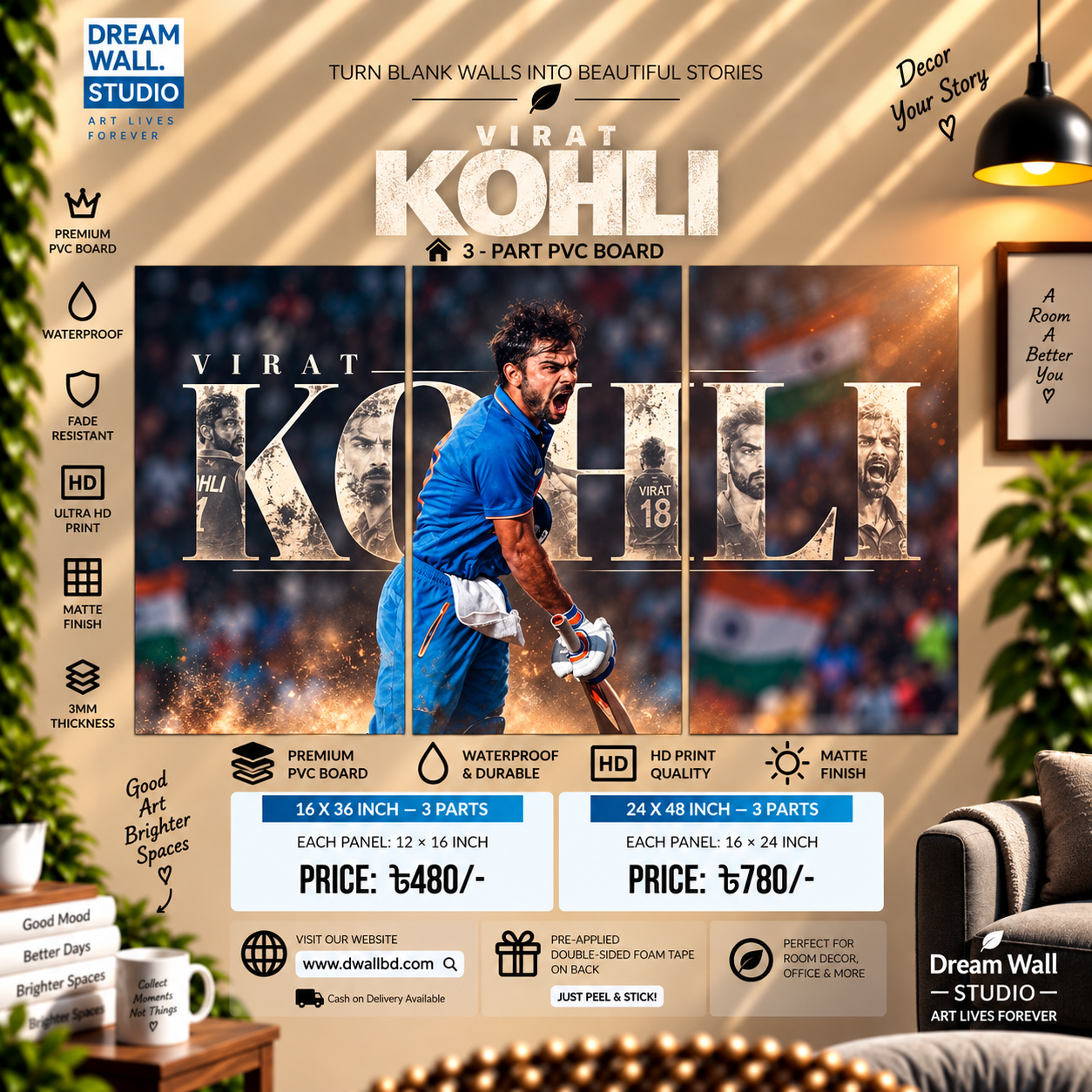Virat Kohli 3 Part PVC Wallboard Set