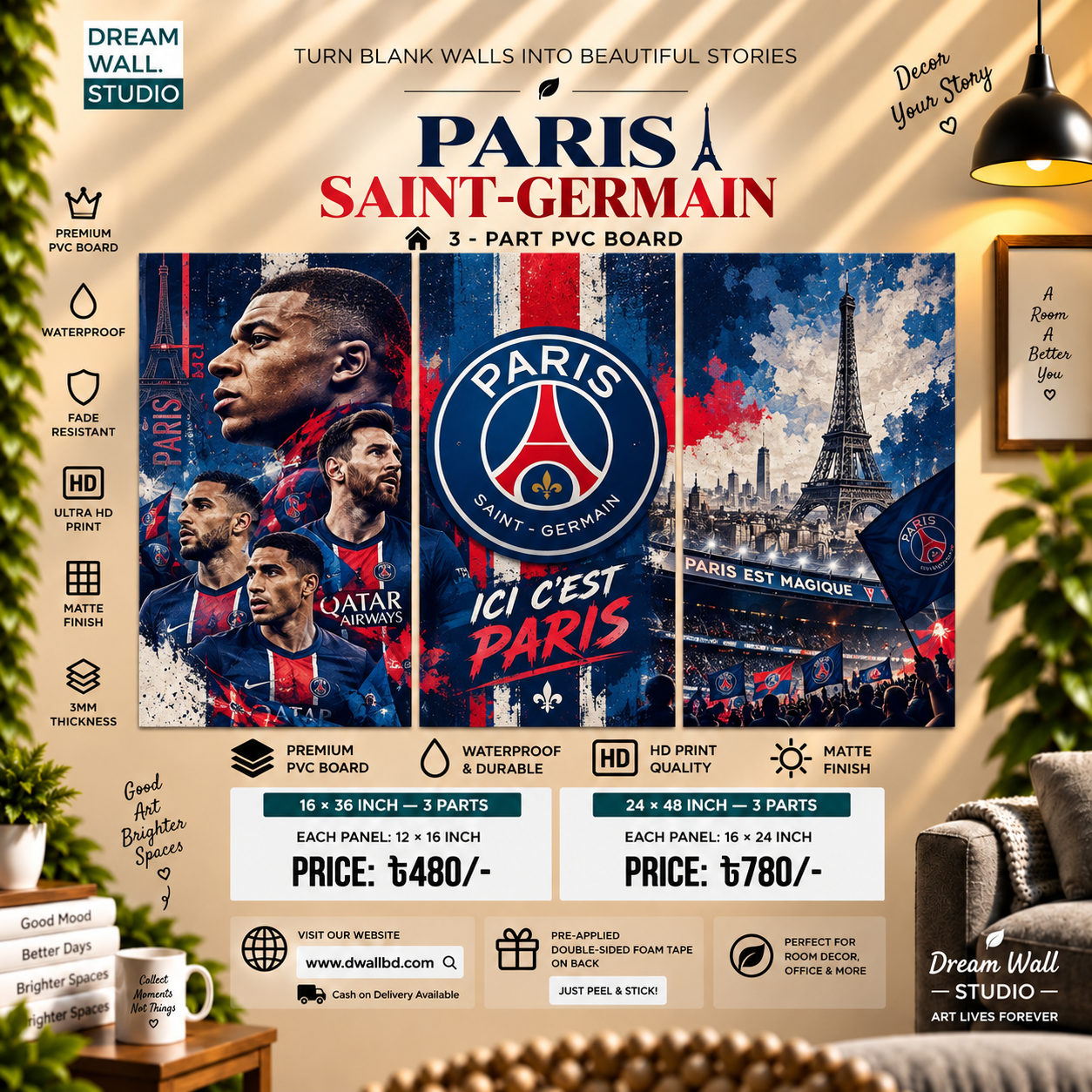 PSG Ici C'est Paris 3 Part PVC Wallboard Set