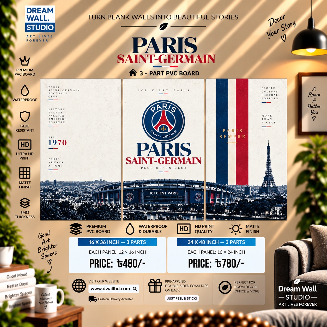 Paris Saint-Germain 3 Part PVC Wallboard Set