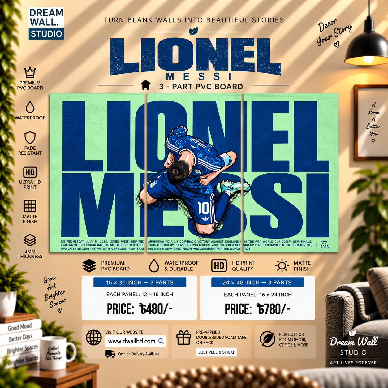 Lionel Messi Blue 3 Part PVC Wallboard Set
