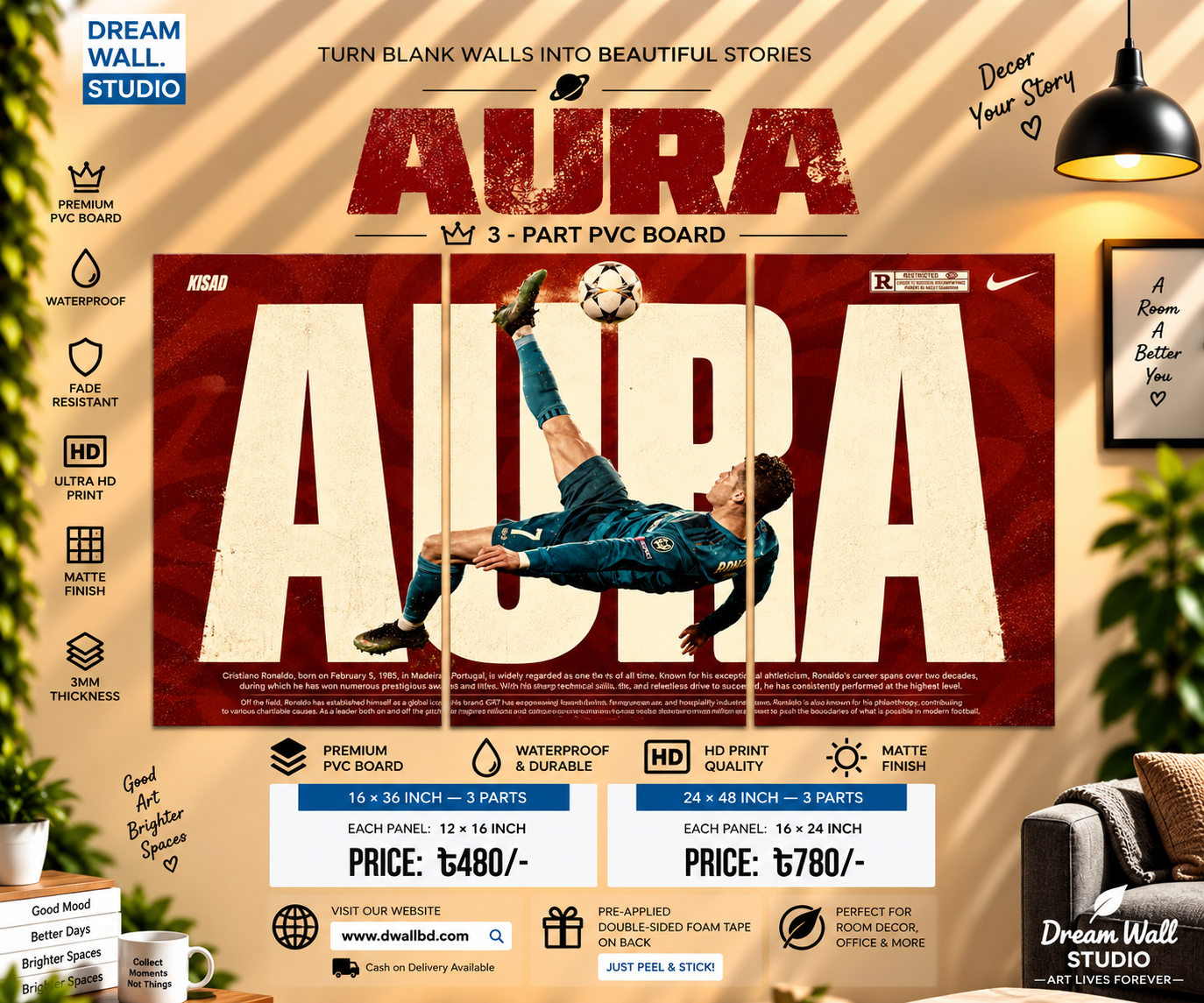 Aura Bicycle Kick 3 Part PVC Wallboard Set