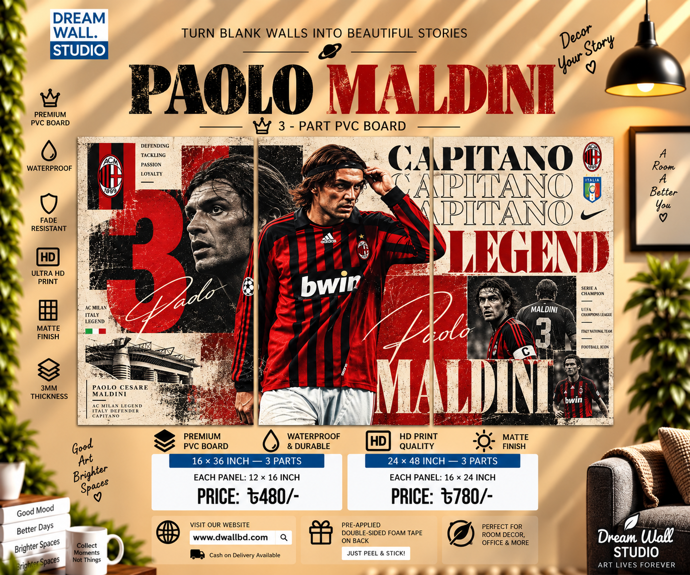Paolo Maldini 3 Part PVC Wallboard Set