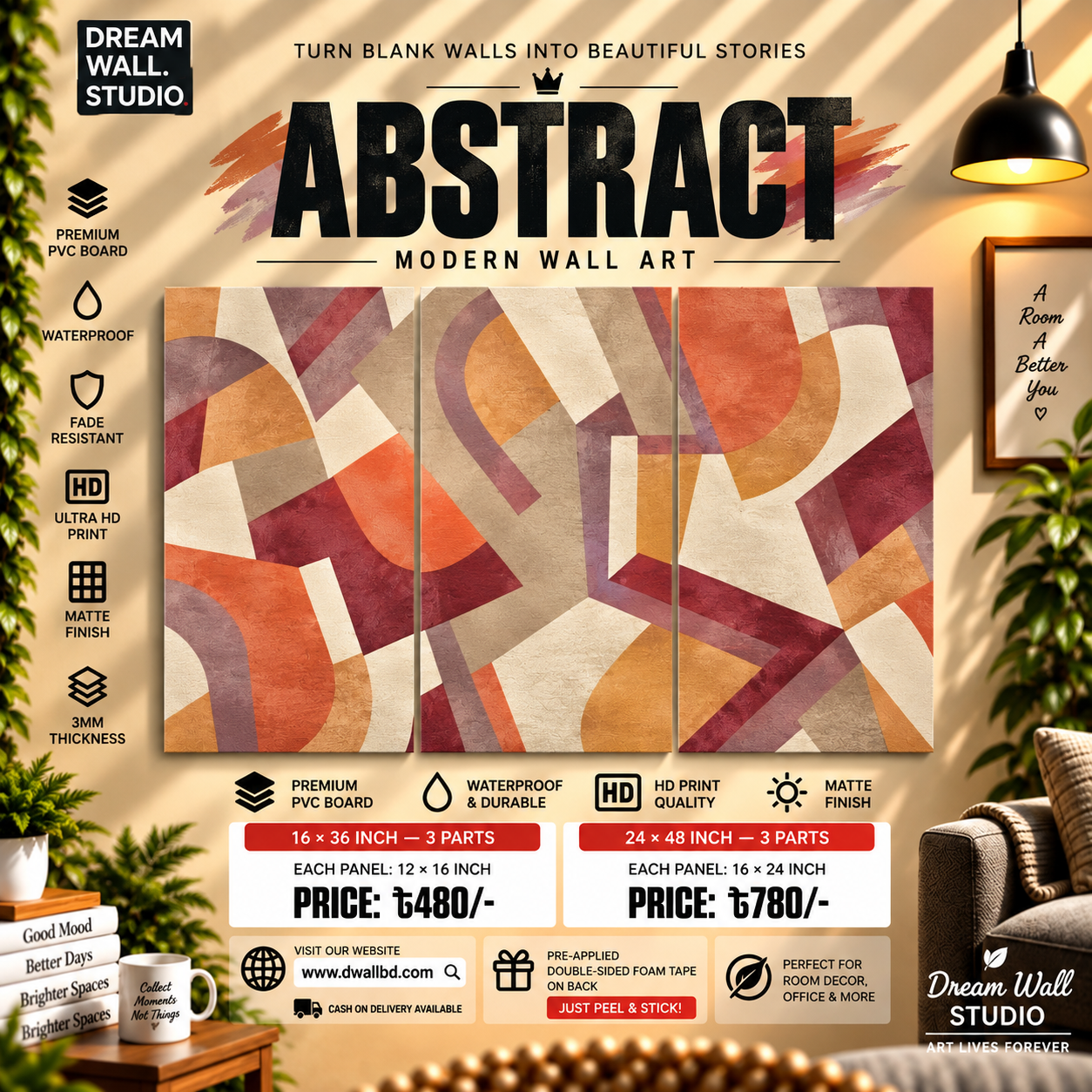 Abstract Modern Art 3 Part PVC Wallboard Set