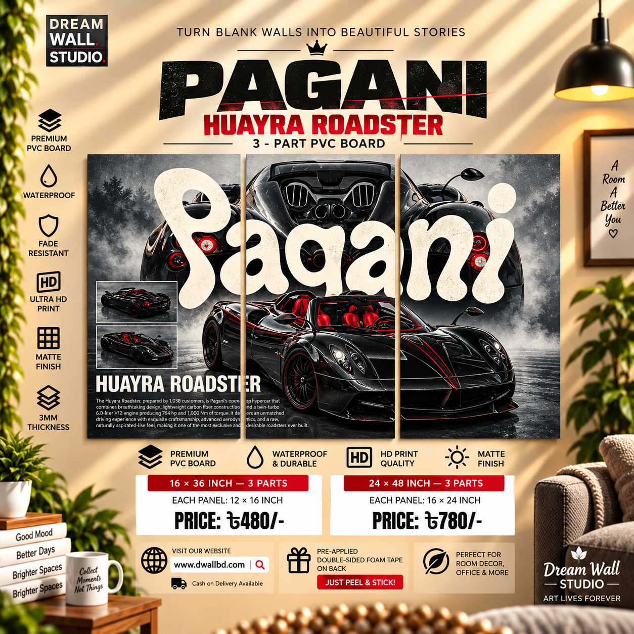 Pagani Huayra Roadster 3 Part PVC Wallboard Set