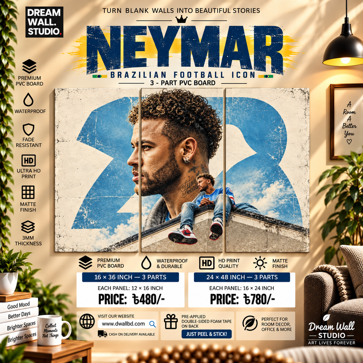 Neymar Brazilian Icon 3 Part PVC Wallboard Set
